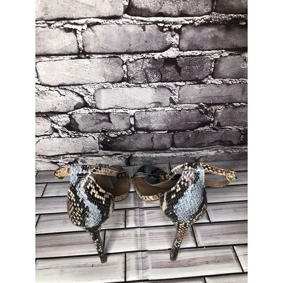 Ava & Aiden Blue Leather Snake Skin Open Toe Strap Stiletto Heels Women Sz 9.5M - Picture 7 of 16